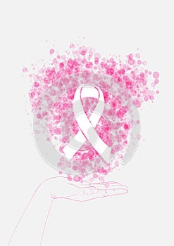 Breast cancer awareness human hand ribbon illustra