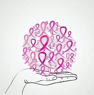 Breast cancer awareness human hand ribbon symbol EPS10 file.