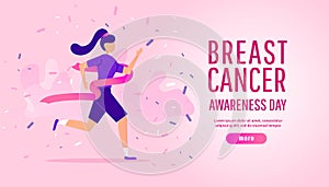 Breast cancer awareness illustration concept with running sport or charity run