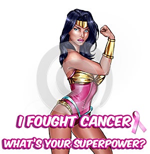 Breast cancer awareness illustration - Pink October - Super hero girl background