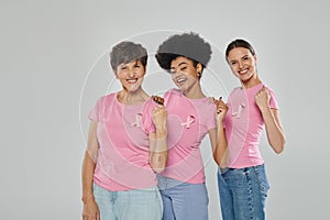 breast cancer awareness, joyful multicultural women