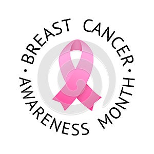 Breast Cancer Awareness Label. Vector Tamplate with Pink Ribbon - Symbol of Cancer Fight