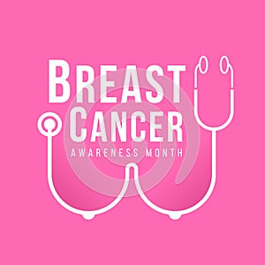 Breast cancer awareness month banner with Breast stethoscope sign on pink background vectro design