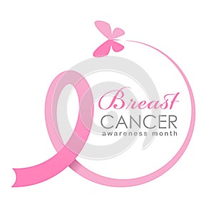 Breast cancer Awareness month banner with butterfly fly make pink ribbon sign vector design