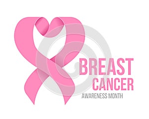 Breast cancer awareness month banner with heart pink ribbon sign and text vector design