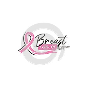 Breast cancer awareness month Calligraphy with pink ribbon symbol design illustration