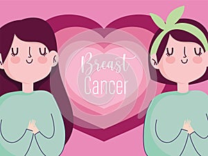 Breast cancer awareness month cartoon women healthlife campaign