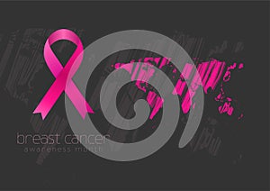 Breast cancer awareness month. Grunge world map and pink ribbon tape