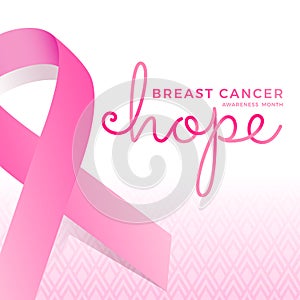 Breast cancer awareness month hope typography text and ping ribbon sign on white pink texture background banner vector design