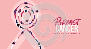 Breast Cancer Awareness month people holding hands together making pink ribbon shape