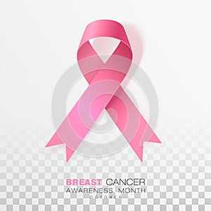 Breast Cancer Awareness Month. Pink Color Ribbon Isolated On Transparent Background. Vector Design Template For Poster.