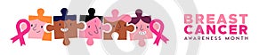 Breast Cancer Awareness month pink friend together puzzle banner