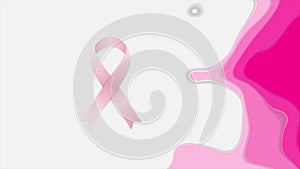 Breast cancer awareness month. Pink paper wavy motion background and ribbon tape