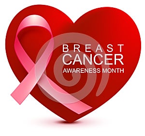 Breast cancer awareness month. Pink ribbon on background heart shape symbol hope