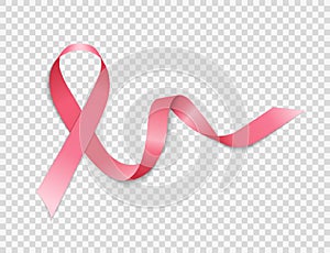 Breast Cancer Awareness Month Pink Ribbon Sign on Transparent Background Vector Illustration