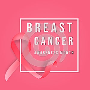 breast cancer awareness month with realistic pink bow ribbon and square frame