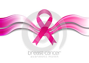 Breast cancer awareness month. Smooth silk waves and ribbon tape design