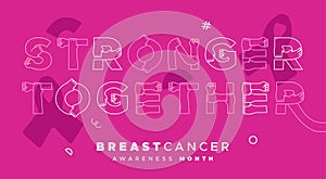 Breast Cancer Awareness month stronger together woman hand card