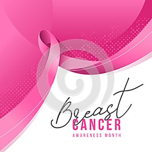 Breast cancer awareness month - Text on abstract pink ribbon awareness sign on dot texture background vector design