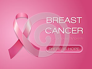 Breast Cancer Awareness Month.  Vector isolated illustration with pink Ribbon on pink background.     with button There is hope