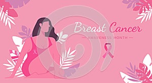 Breast cancer awareness month web banner for charity campaign or disease prevention concep