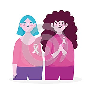 Breast cancer awareness month women cartoon character design