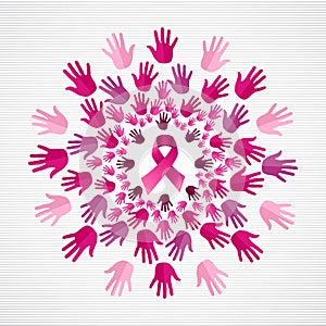 Breast cancer awareness pink hand mandala ribbon
