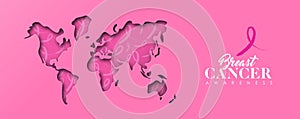 Breast Cancer awareness pink papercut world map