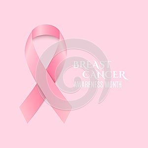 Breast Cancer Awareness pink ribbon. Dark text. Light pink background. Fighting cancer. Vector