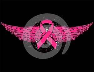 Breast Cancer Awareness Pink Ribbon with eagle wings