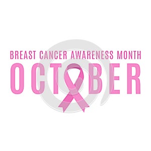 Breast Cancer Awareness pink ribbon. October month. Ribbon in a flat style on a white background. Fighting cancer. Vector