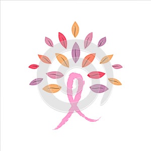 Breast Cancer Awareness pink ribbon tree concept