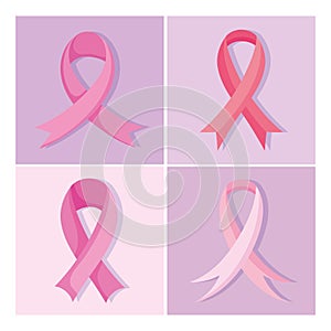 Breast cancer awareness pink ribbons vector design icons