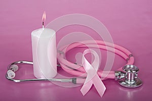 Breast Cancer Awareness Ribbon with Candle Flame Stethoscope