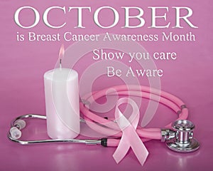 Breast Cancer Awareness Ribbon with Candle Flame Stethoscope