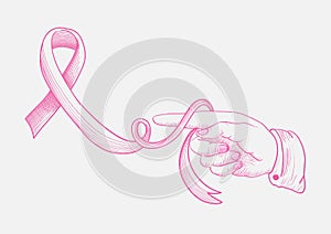 Breast cancer awareness ribbon human hand finger d