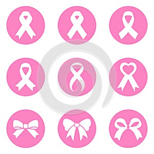 Breast cancer awareness ribbon icons set