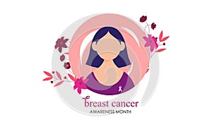 Breast cancer awareness with ribbon and illustration logo