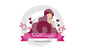 Breast cancer awareness with ribbon and illustration logo