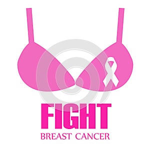 Breast cancer awareness ribbon on a pink bra