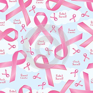 Breast cancer awareness ribbon sign seamless pattern