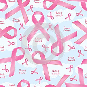 Breast cancer awareness ribbon sign seamless pattern photo