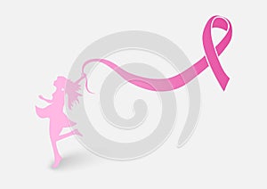 Breast cancer awareness ribbon with woman shape EP