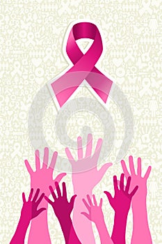 Breast cancer awareness ribbon women hands vector