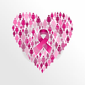 Breast cancer awareness ribbon women heart shape.