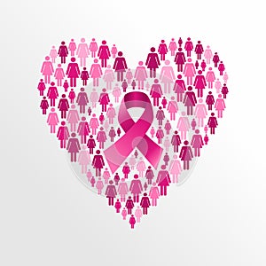 Breast cancer awareness ribbon women heart shape. photo