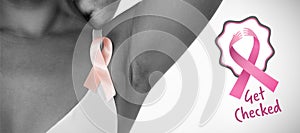 Composite image of breast cancer awareness ribbons with get checked text