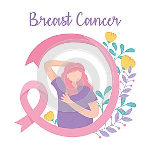 Breast cancer awareness self examination and method to palpation vector design photo
