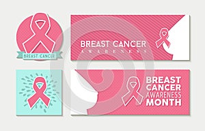 Breast cancer awareness set of banners and label