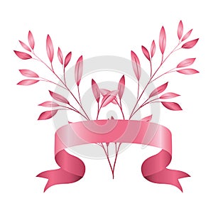 Breast cancer campaign ribbon with leafs